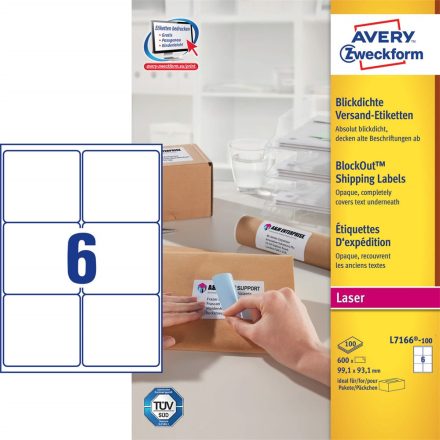 Etikett AVERY L7166-100 99,1x93,1 mm fehér 600 címke/doboz 100 ív/doboz