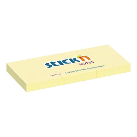 Öntapadó jegyzettömb STICK'N 38x51mm pasztel sárga 3x100 lap