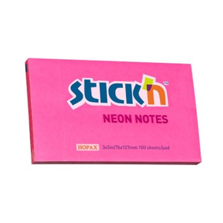 Öntapadó jegyzettömb STICK'N 76x127mm neon pink 100 lap