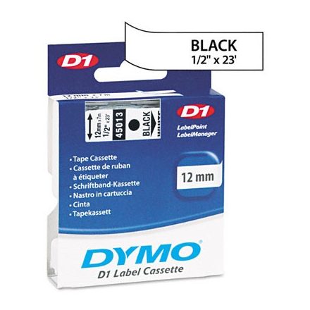 Feliratozó szalag DYMO D1 45013 12mmx7m fehéren fekete