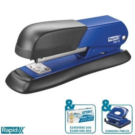 Tűzőgép RAPID FM12 asztali fém féltáras 25 lap 24/6-26/6 kék