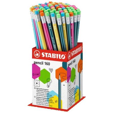 Grafitceruza display STABILO Pencil 160 HB hatszögletű radíros 72 db-os