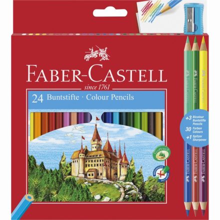 Színes ceruza FABER-CASTELL hatszögletű 24 db/készlet+ 3 db kétvégű színes ceruza