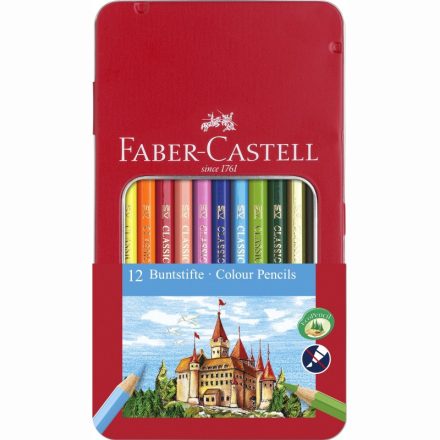 Színes ceruza FABER-CASTELL hatszögletű fémdobozos 12 db/készlet