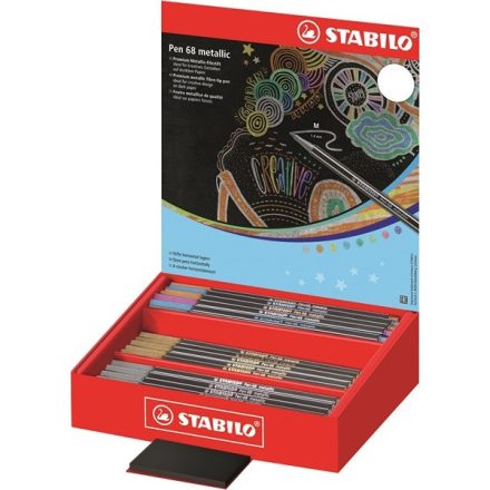 Filctoll STABILO Pen 68 metallic 60 db-os asztali display fekete teszttömbbel