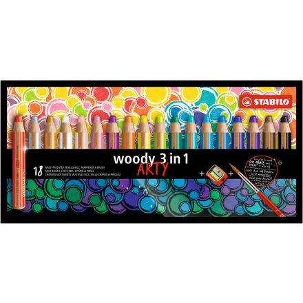Színes ceruza STABILO Woody 3in1 hengeres vastag 18 db/készlet+hegyező+ecset