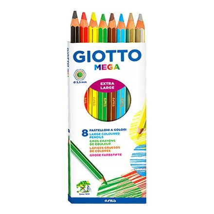 Színes ceruza GIOTTO Mega hatszögletű extra vastag 8 db/készlet 6 alapszín+arany+ezüst