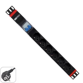   WP Multiple Socket for rack 19"– 6 Italian/Schuko sockets  with 2P circuit braker 1A/60A, 1 unit  - Schuko Plug