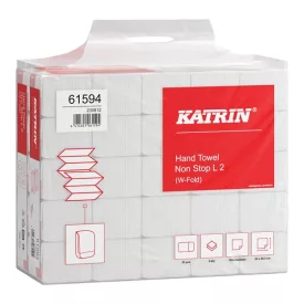   Kéztörlő hajtogatott KATRIN W Non Stop L2 32x20 cm 120 lap 2 rétegű fehér 25 csom/zsák