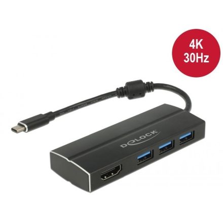 DeLock USB 3.1 Gen 1 Adapter USB Type-C to 3xUSB 3.0 Type-A Hub + 1x HDMI (DP Alt Mode) 4K 30 Hz