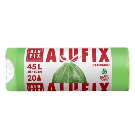 Szemeteszsák ALUFIX 45L 15 mikronos zárószalaggal zöld 20 darabos