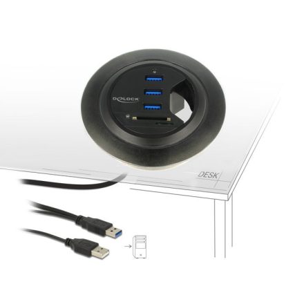 DeLock In-Desk Hub 3 Port USB 3.0 + 2 Slot SD Card Reader