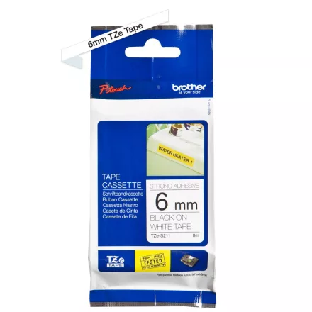 Brother TZE-S211 laminált P-touch szalag (6mm) Black on White - 8m