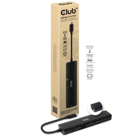 Club3D USB Type-C 3.2 Gen1 7in1 Hub HDMI 4K60Hz SD TF Card slot 2xUSB Type A USB Type C PD RJ45