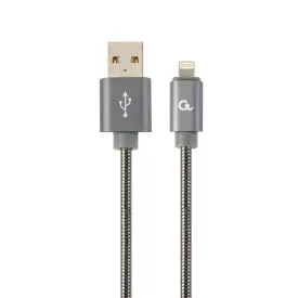   Gembird CC-USB2S-AMLM-1M-BG Lightning Premium spiral metal 8-pin charging and data cable 1m Metallic Grey