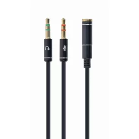   Gembird CCA-418M 3.5 mm 4-pin socket to 2 x 3.5 mm stereo plug adapter cable 0,2 m Black