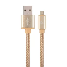  Gembird Cotton braided Micro-USB cable with metal connectors 1,8m Gold