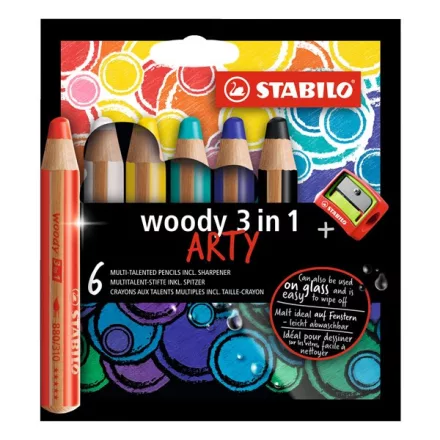 Színes ceruza STABILO Woody Arty 3in1 hengeres vastag 6 darabos készlet