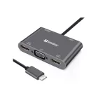 Sandberg USB-C Dock 2xHDMI+1xVGA+USB+PD Gray