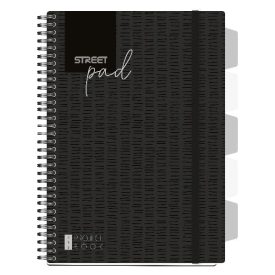   Spirálfüzet vonalas STREET Pad A/4 100 lapos regiszteres fekete