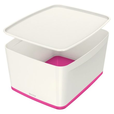 Tároló doboz LEITZ Wow Mybox fedeles műanyag nagy fehér/rózsaszín