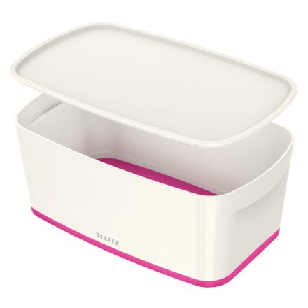 Tároló doboz LEITZ Wow Mybox fedeles műanyag kicsi fehér/rózsaszín