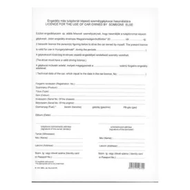   Nyomtatvány engedély más tulajdonát képező személygépkocsi használatára VECTRALINE A/4 álló 2 példányos