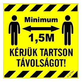   Matrica Kérjük tartson minimum 1,5 m távolságot sárga 10x10 cm "B"