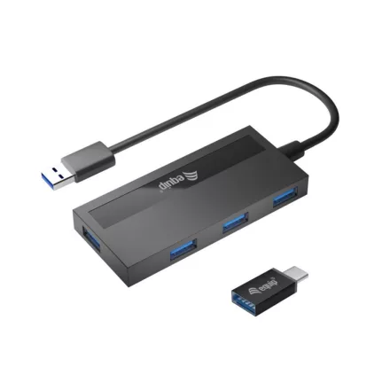 EQuip 4-Port USB 3.2 Gen 1 Hub with USB-C Adapter Black