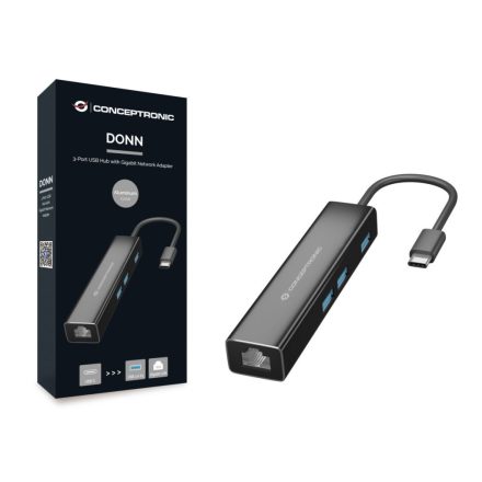 Conceptronic  DONN07B Gigabit USB3.2 Gen 1 Network Adapter with USB HUB Black