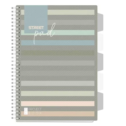 Spirálfüzet kockás STREET Pad A/4 100 lapos regiszteres sötét csíkos