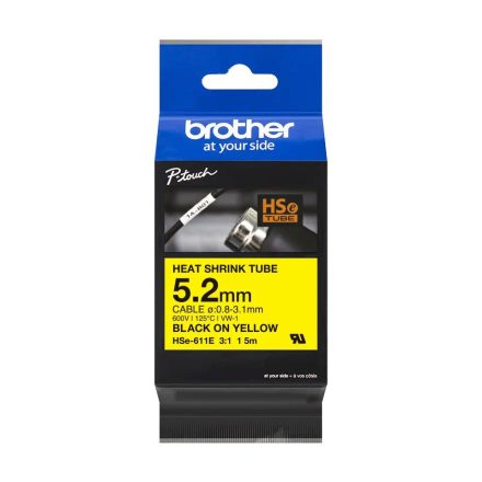 Brother HSE-611E P-Touch szalag 5,2mm Black on Yellow - 1,5m