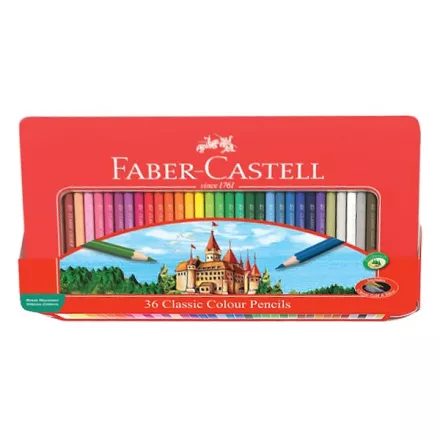 Színes ceruza FABER-CASTELL hatszögletű fémdobozos 36 darabos készlet