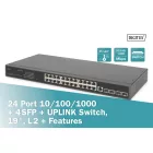 Digitus 24 Port 10/100/1000+4SFP+UPLINK Switch 19" L2+Features