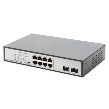 Digitus 8-Port Gigabit PoE Switch 19 Zoll Unmanaged 2 Uplinks Silver