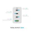 FIXED hálózati töltő 3xUSB-C 1xUSB-A kimenet, GaN technológia,PD 3.0, 100W, fehér