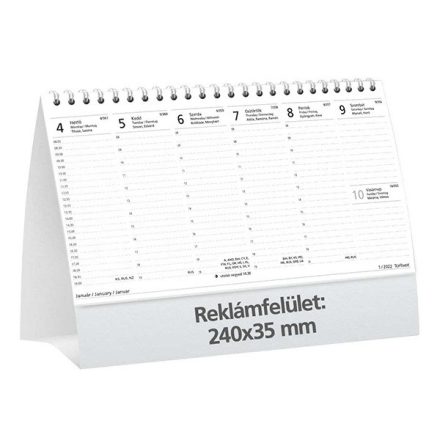 Asztali naptár kép nélküli TOPTIMER T055 álló fehér lapos 2022.