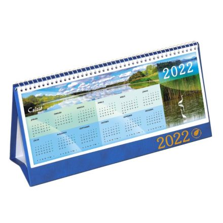 Asztali naptár képes CSÍZIÓ álló fehér lapos idézetes bőr hatású Öko hátlap kék 2022.