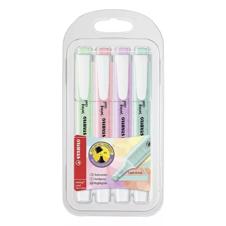 Szövegkiemelő készlet STABILO Swing Cool pasztell Z-P-L-T 4 darabos
