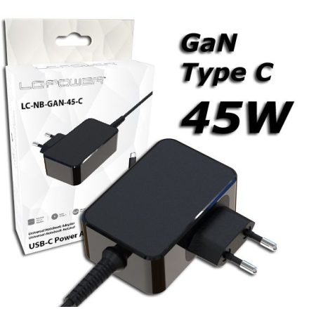 LC Power LC-NB-GAN-45-C 45W USB-C Notebook Power Adapter Black