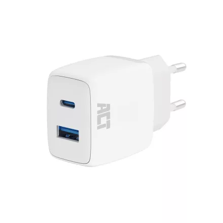 ACT AC2122 USB-C & USB-A charger 20W with Power Delivery White