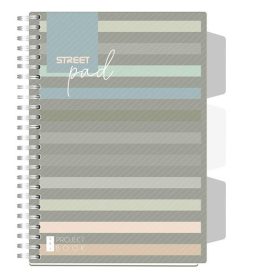  Spirálfüzet vonalas STREET Pad A/5 100 lapos regiszteres sötét csíkos