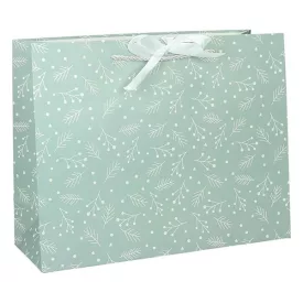   Dísztasak CREATIVE Deluxe Plus XL 45x33x10 cm fekvő fagyöngy matt világoszöld sodort füles masnival