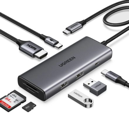 UGREEN Revodok Pro 107 USB-C Hub 7-in-1 10Gbps USB C 3.2 & 2 USB-A 3.2 4K HDMI Grey