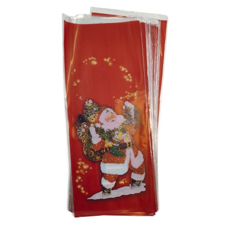 Mikulászacskó műanyag 15x35 cm Puttonyos Mikulás 100 darabos