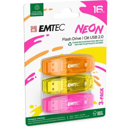 Emtec 16GB C410 Neon USB2.0 Colorful (3db)