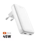 FIXED Slim 2xUSB-C úti töltő GaN PD 45W-os fehér