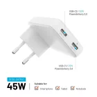 FIXED Slim 2xUSB-C úti töltő GaN PD 45W-os fehér