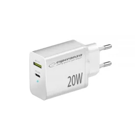   Esperanza Quich Power Charger 20W USB-C PD 20W / USB-A QC 3.0 18W White