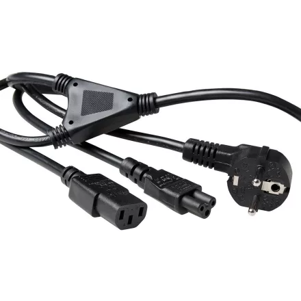 ACT Powercord split cable mains connector CEE7/7 male (angled) - 1 x C13 + 1 x C5 1,8m Black